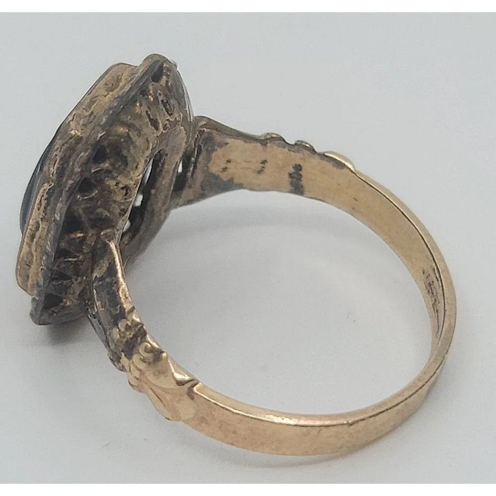 VINTAGE DAUGHTERS OF REBEKAH MARKED 1/30 14K GOLD R.G.P. ENAMELED RING SIZE UNK